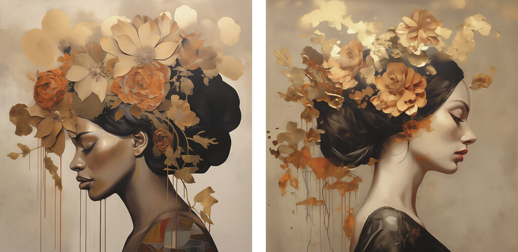 Duas mulheres de perfil — design completo