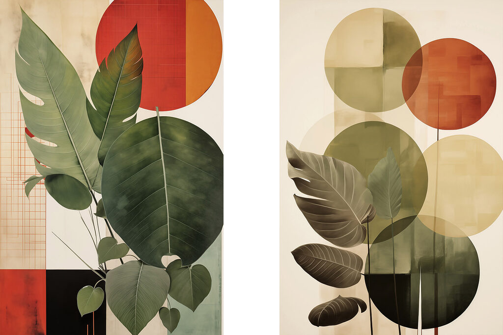 Folhas e círculos quentes — design completo