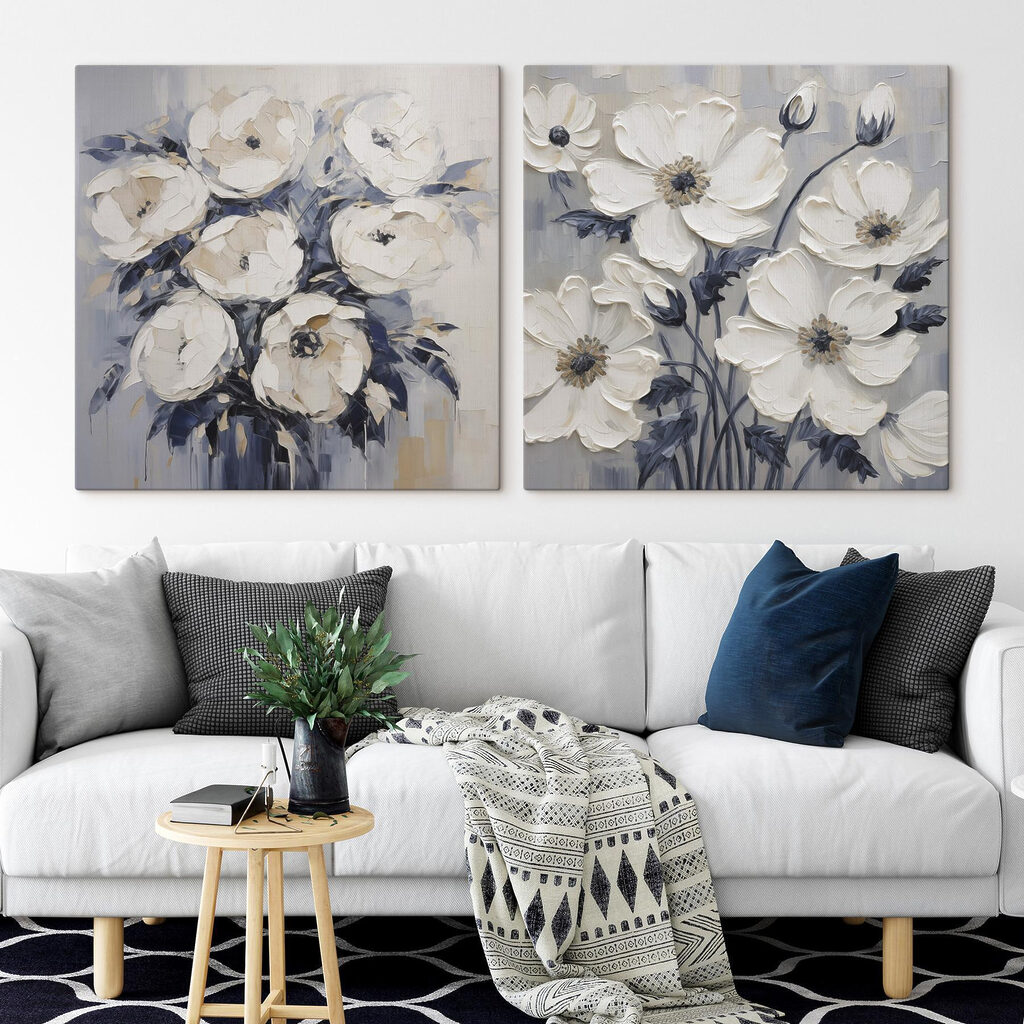 Flores brancas em índigo — interior 1
