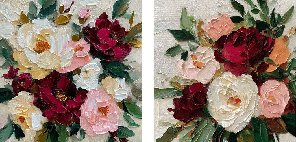 Rosas e peónias pintadas — design completo