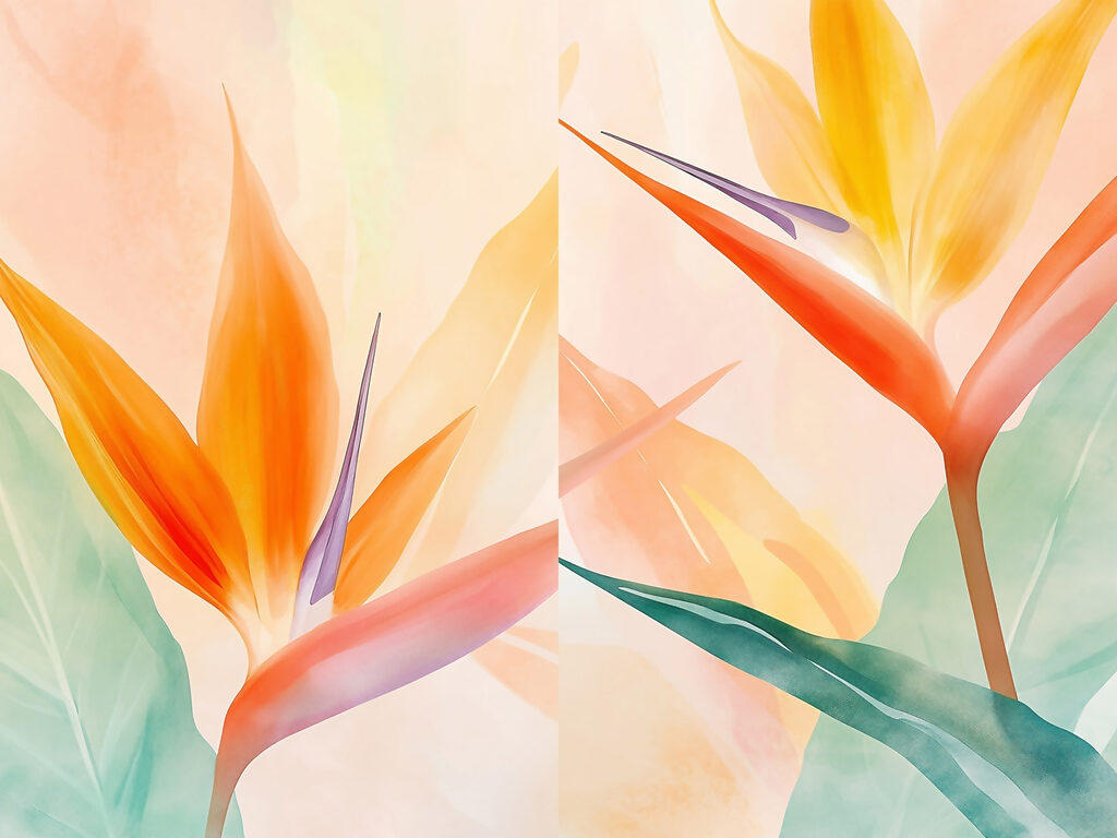 Flores tropicais a abrir — design completo