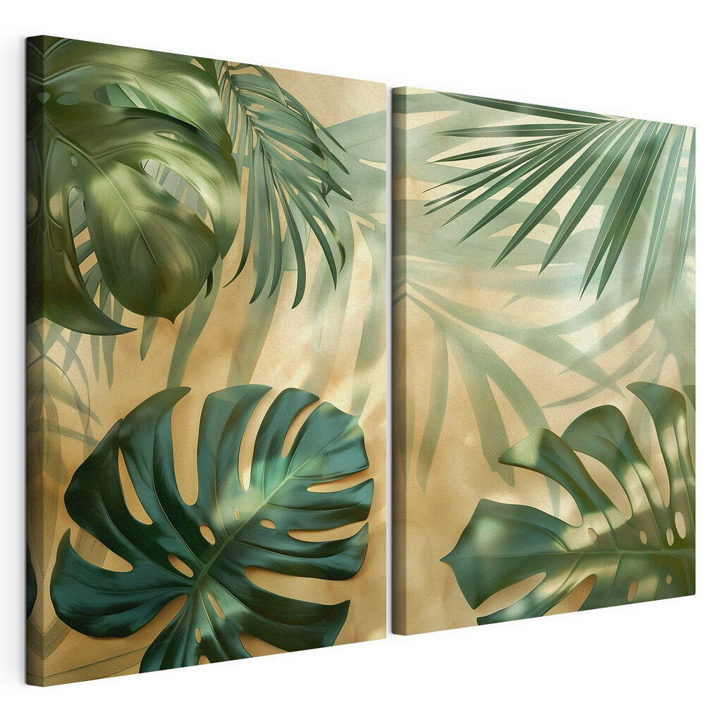 Folhas tropicais ao sol, tela esticada e borda contínua