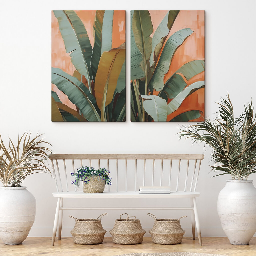 Folhas grandes em terracota — interior 2