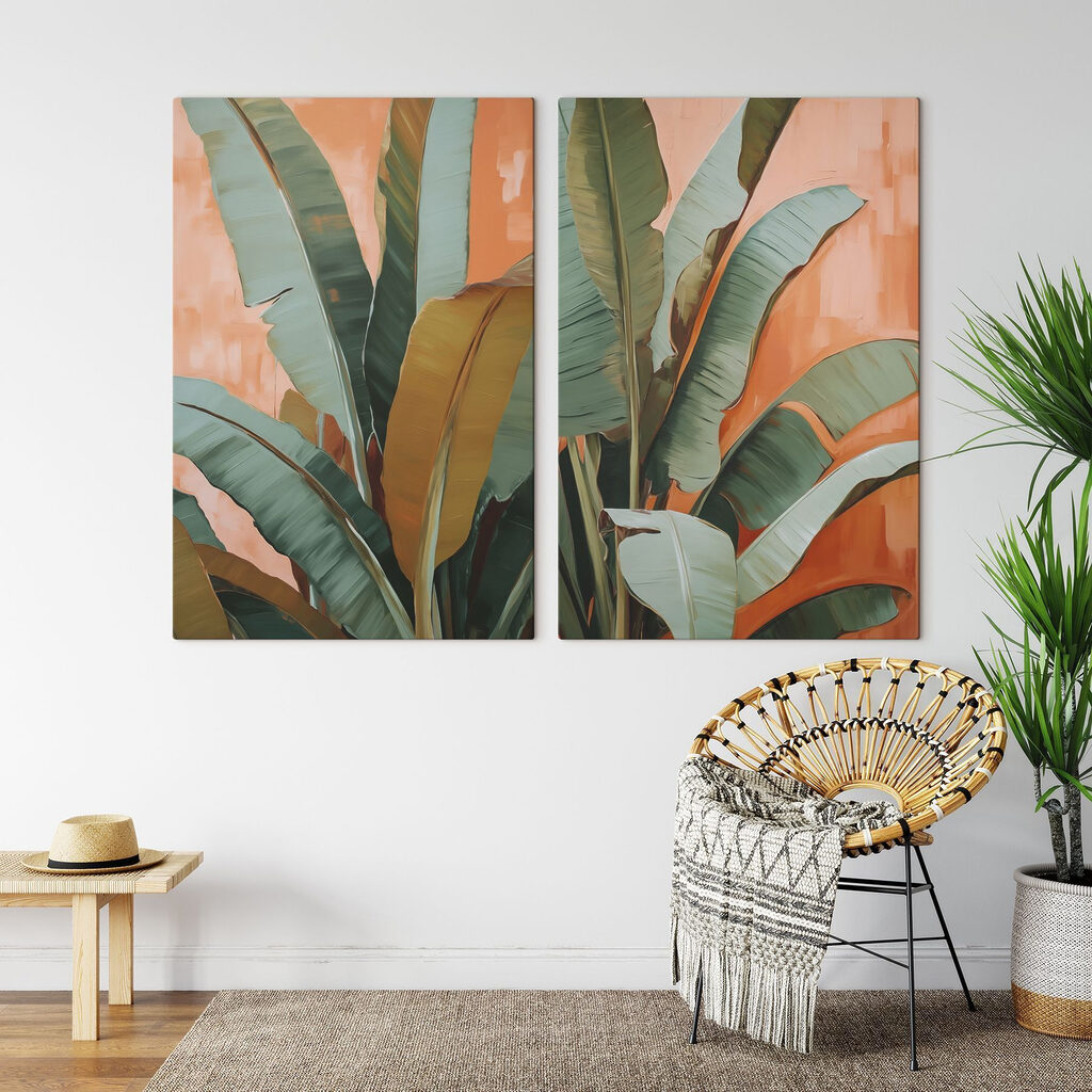 Folhas grandes em terracota — interior 1