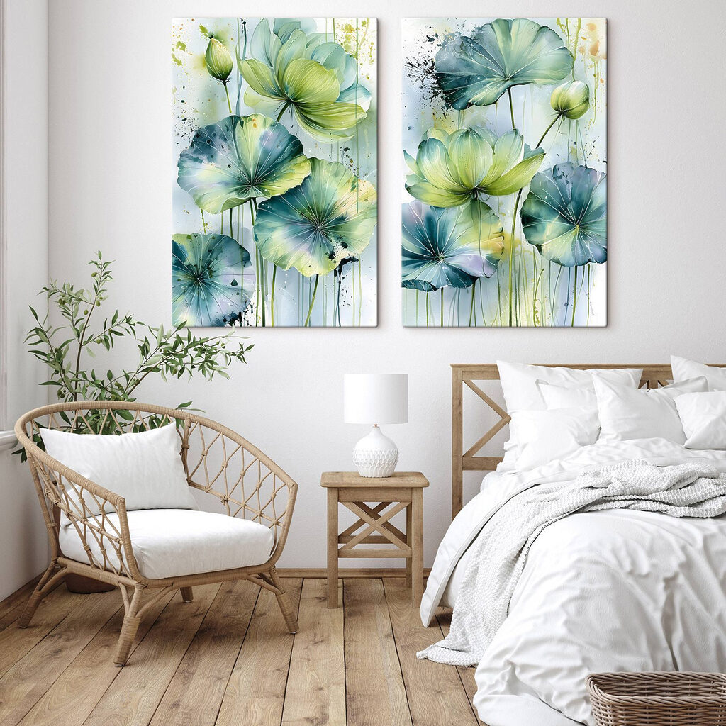 Flores verdes em aguarela — interior 2
