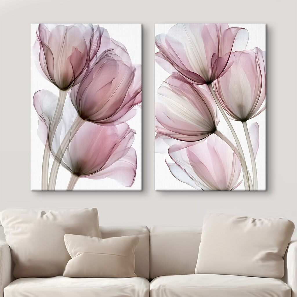 Tulipas em rosa translúcido num interior
