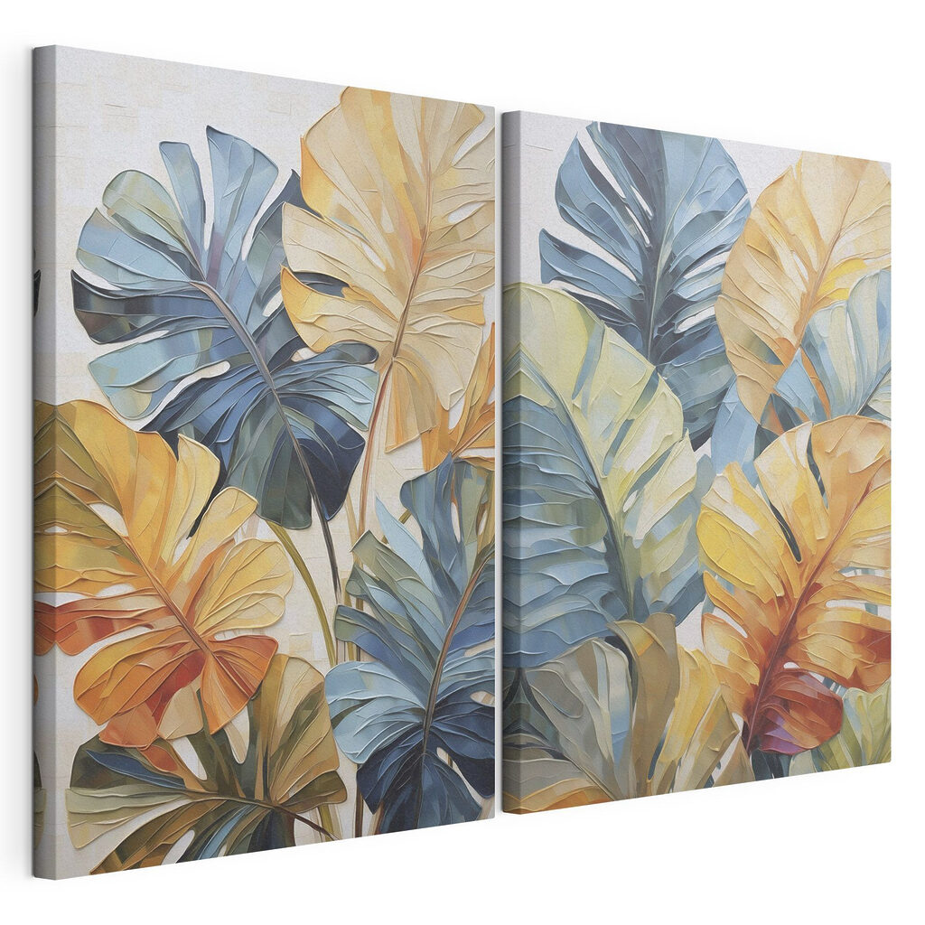 Folhas tropicais de outono, tela esticada e borda contínua
