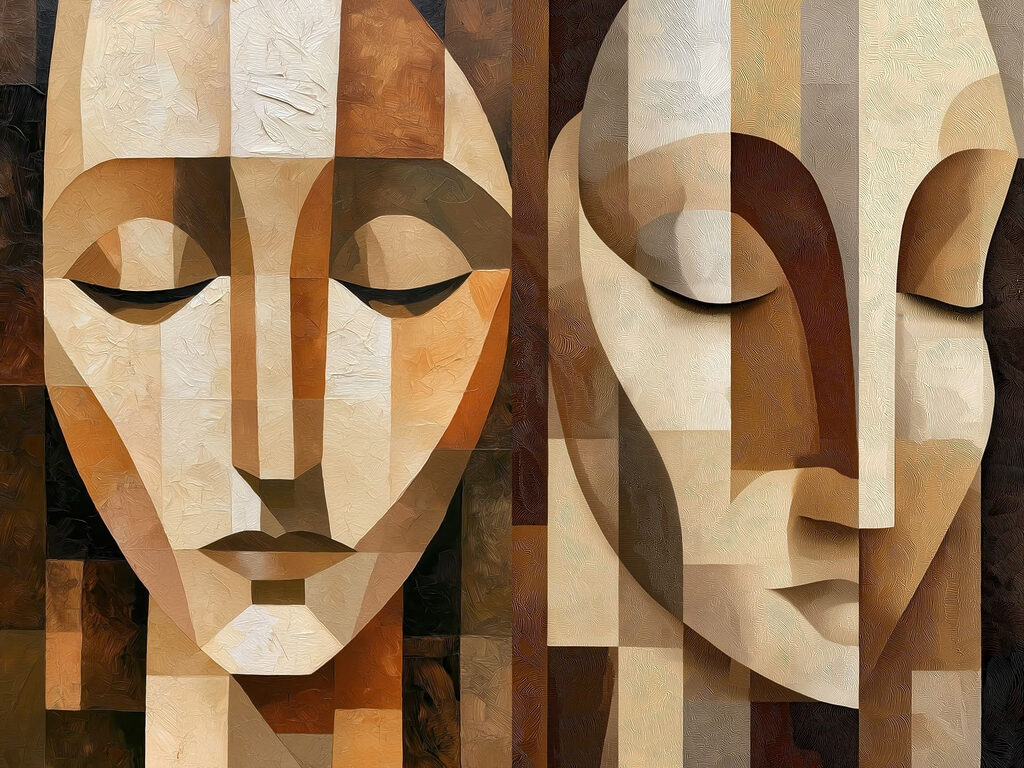 Par de rostos abstratos — design completo
