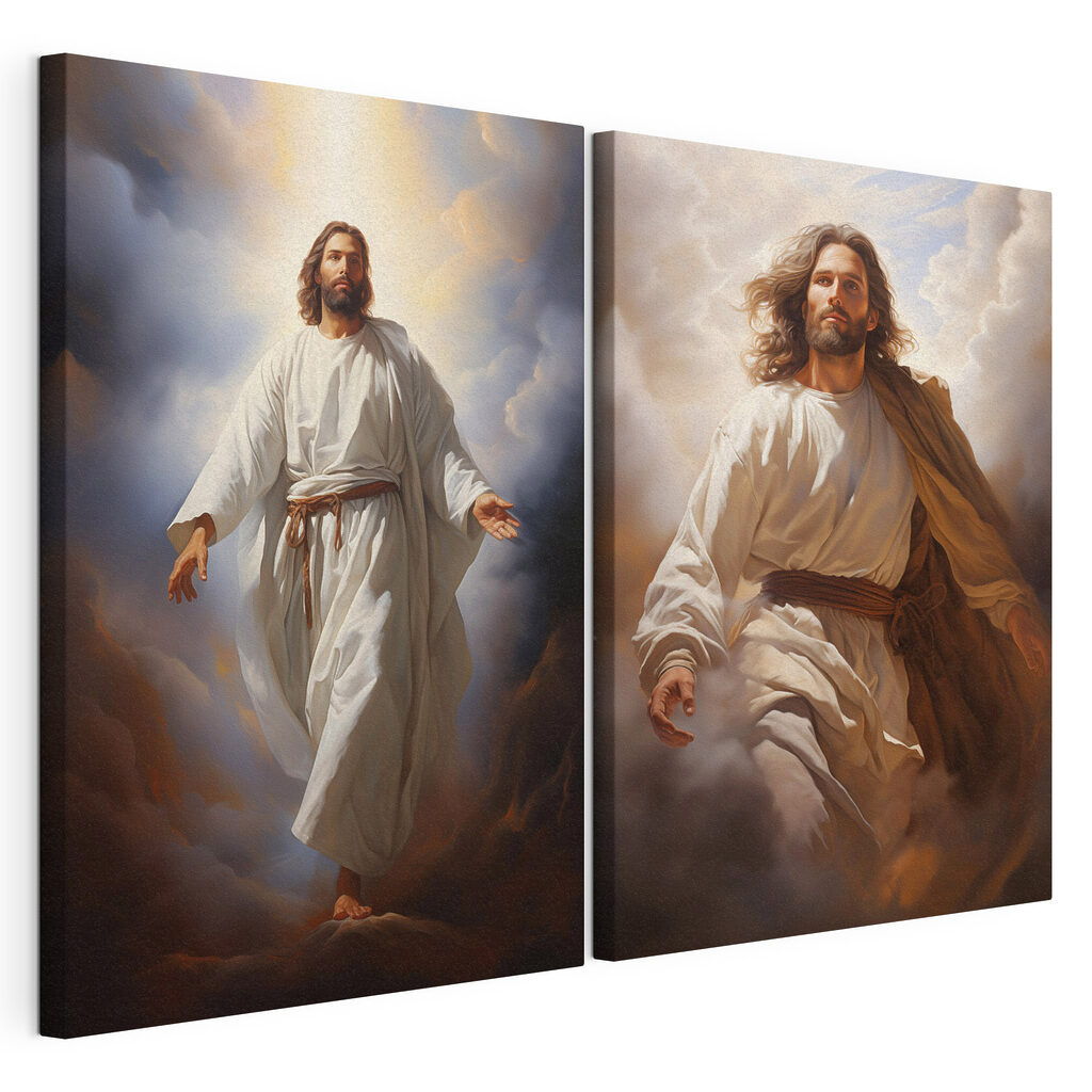 Jesus entre as nuvens, tela esticada e borda contínua