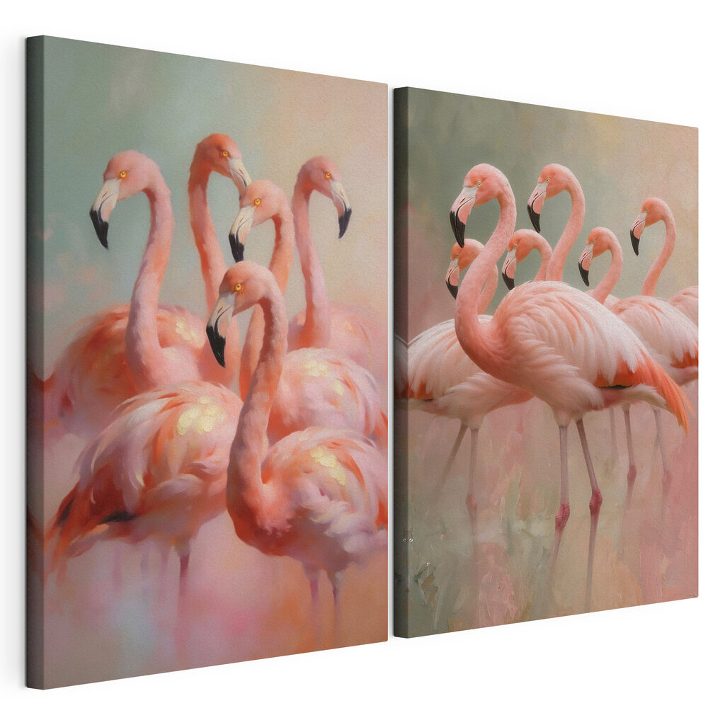Grupo de flamingos juntos, tela esticada e borda contínua