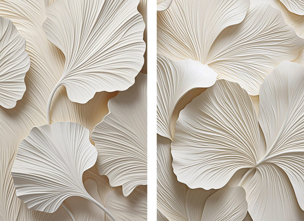 Leques brancos com pregas — design completo