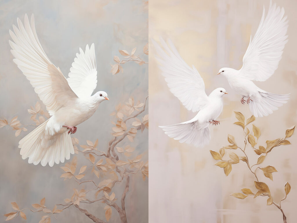 Duas aves brancas — design completo