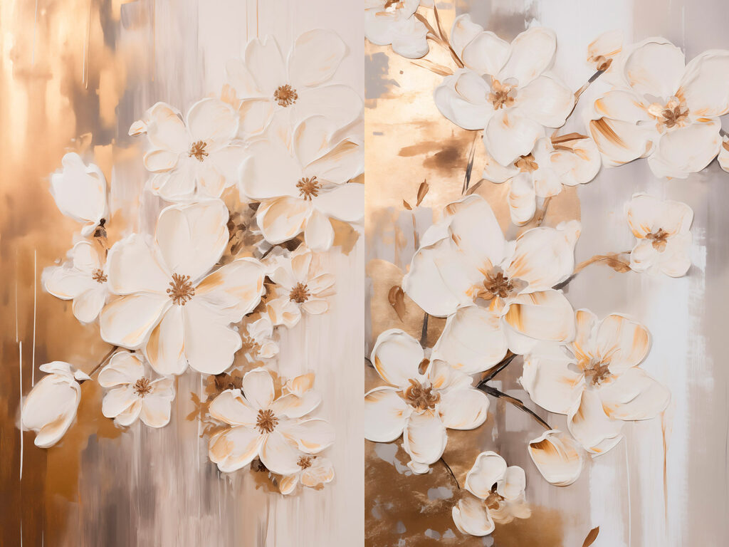 Flores brancas, ramos finos — design completo