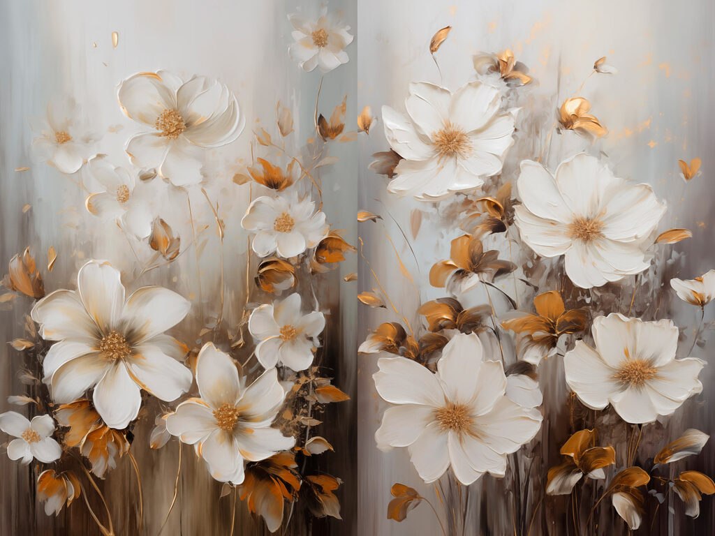 Flores sobre traços escuros — design completo
