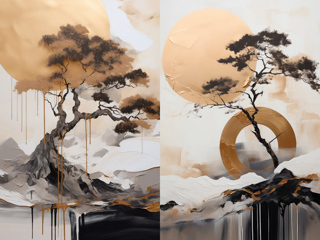 Árvores e sóis redondos — design completo