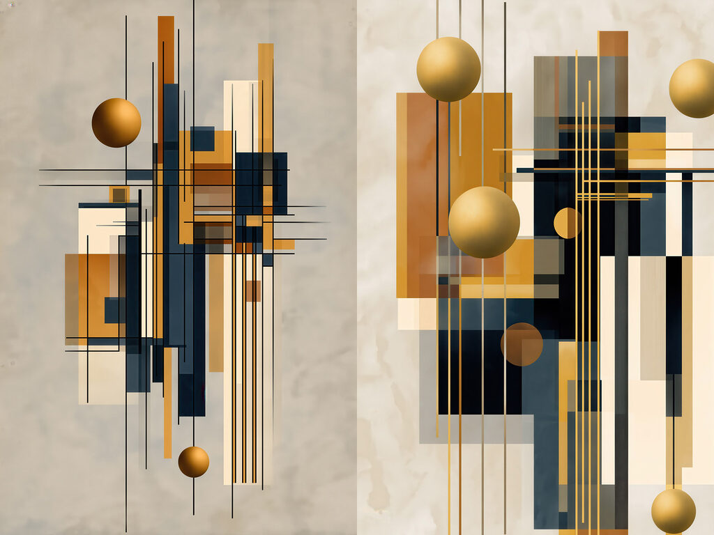 Esferas douradas entre linhas — design completo