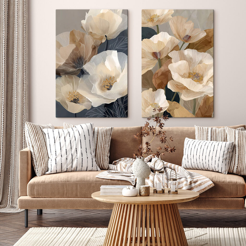 Flores creme sobre cinzento — interior 1