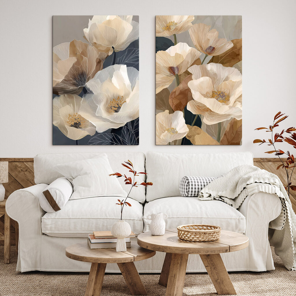 Flores creme sobre cinzento — interior 2