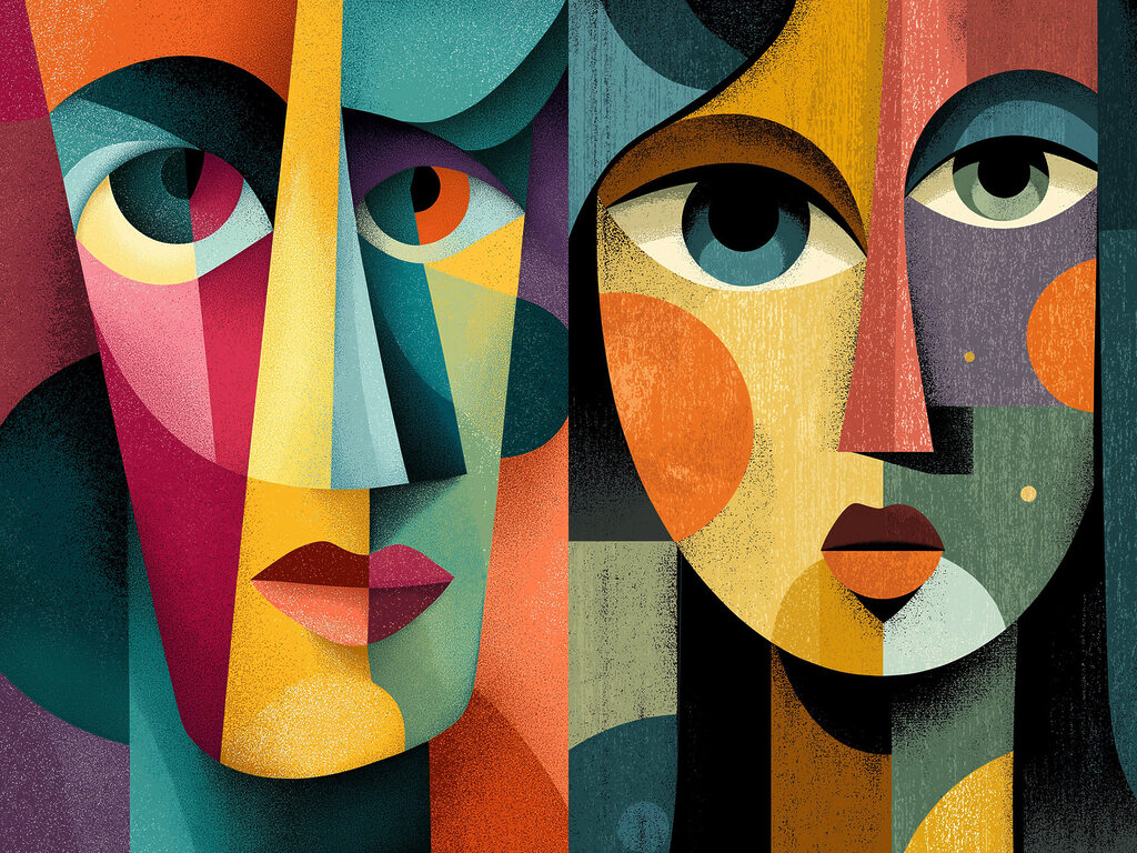 Rostos em cores vivas — design completo
