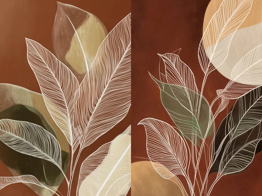 Nervuras finas em castanho-ferrugem — design completo