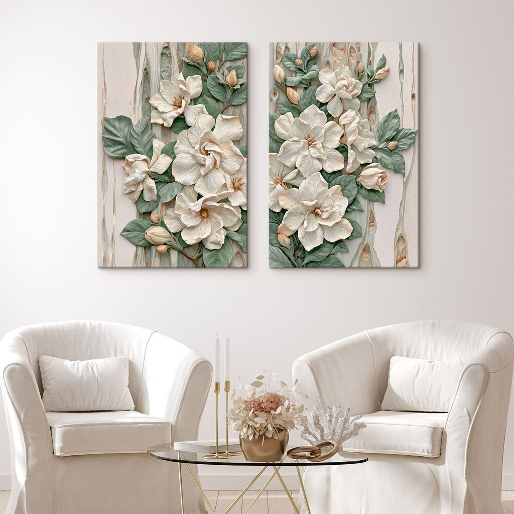 Flores brancas entre folhagem — interior 2