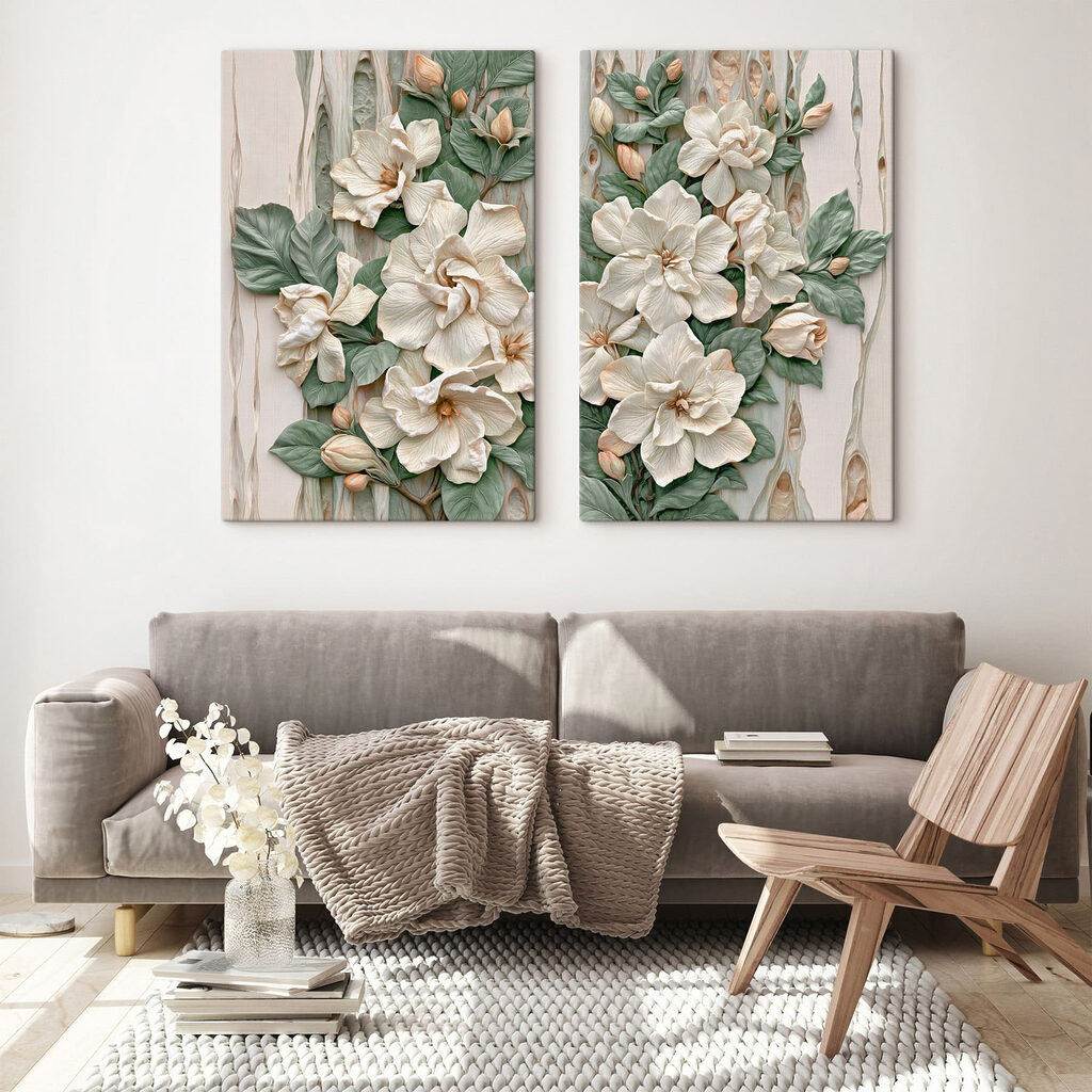 Flores brancas entre folhagem — interior 1