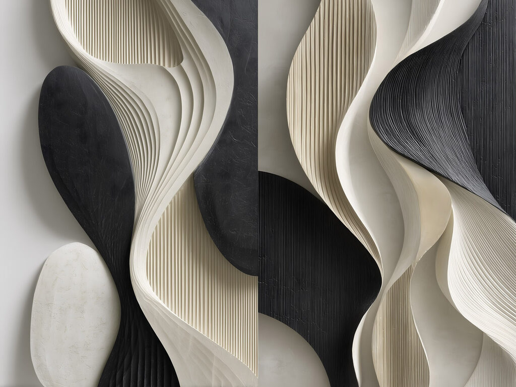 Pregas brancas sobre preto — design completo