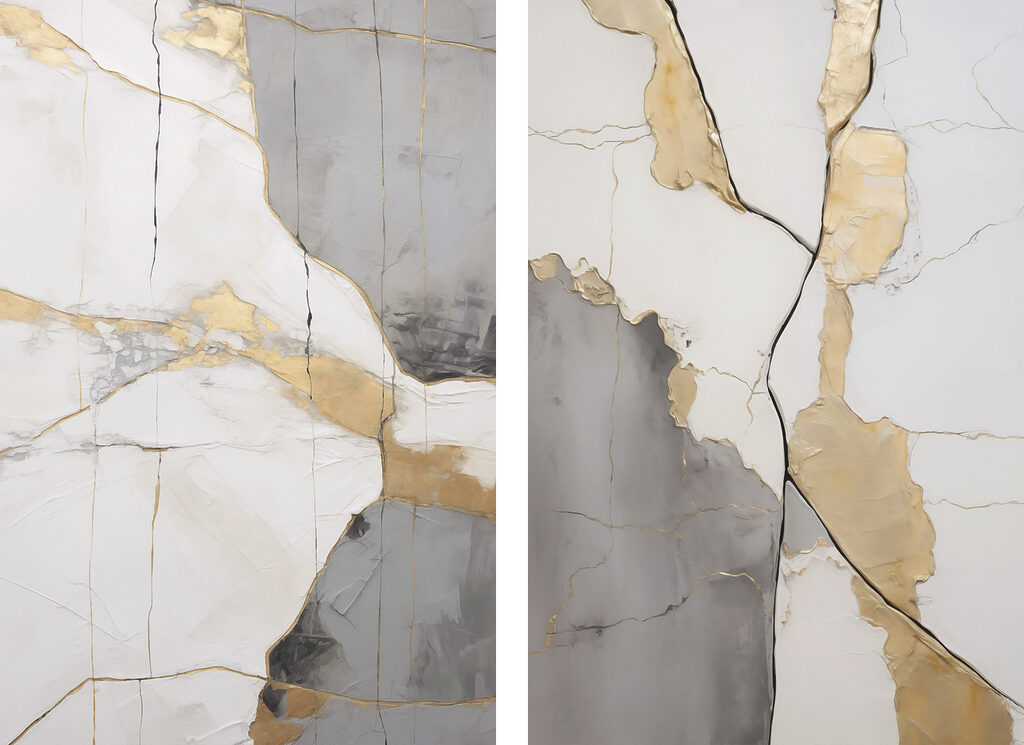 Linhas douradas nas fissuras — design completo