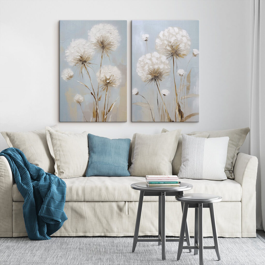 Pompons brancos sobre azul — interior 2