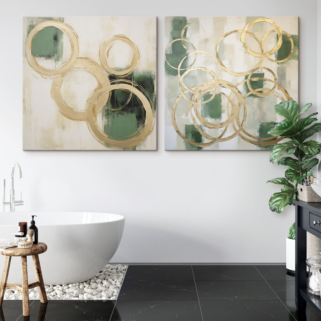 Anéis dourados sobre verde — interior 2