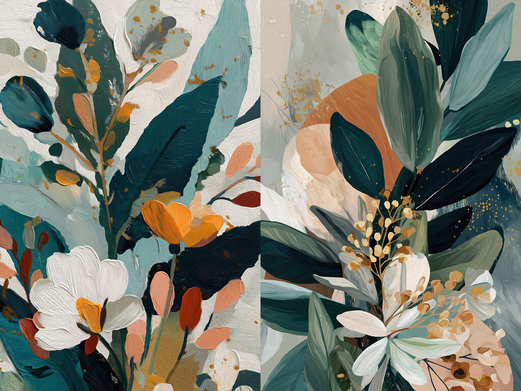 Flores em folhagem verde-escura — design completo