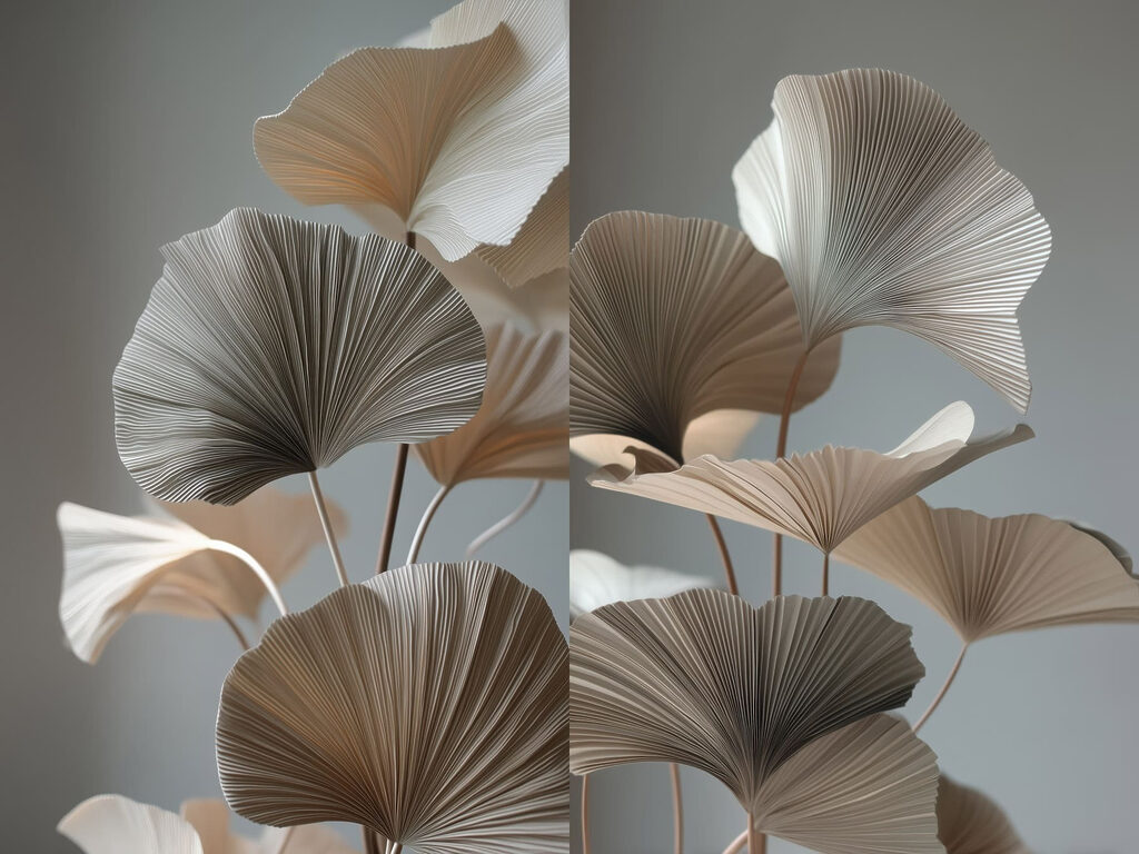 Leques de folhas cinzentos — design completo