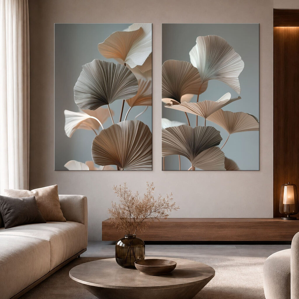 Leques de folhas cinzentos — interior 2