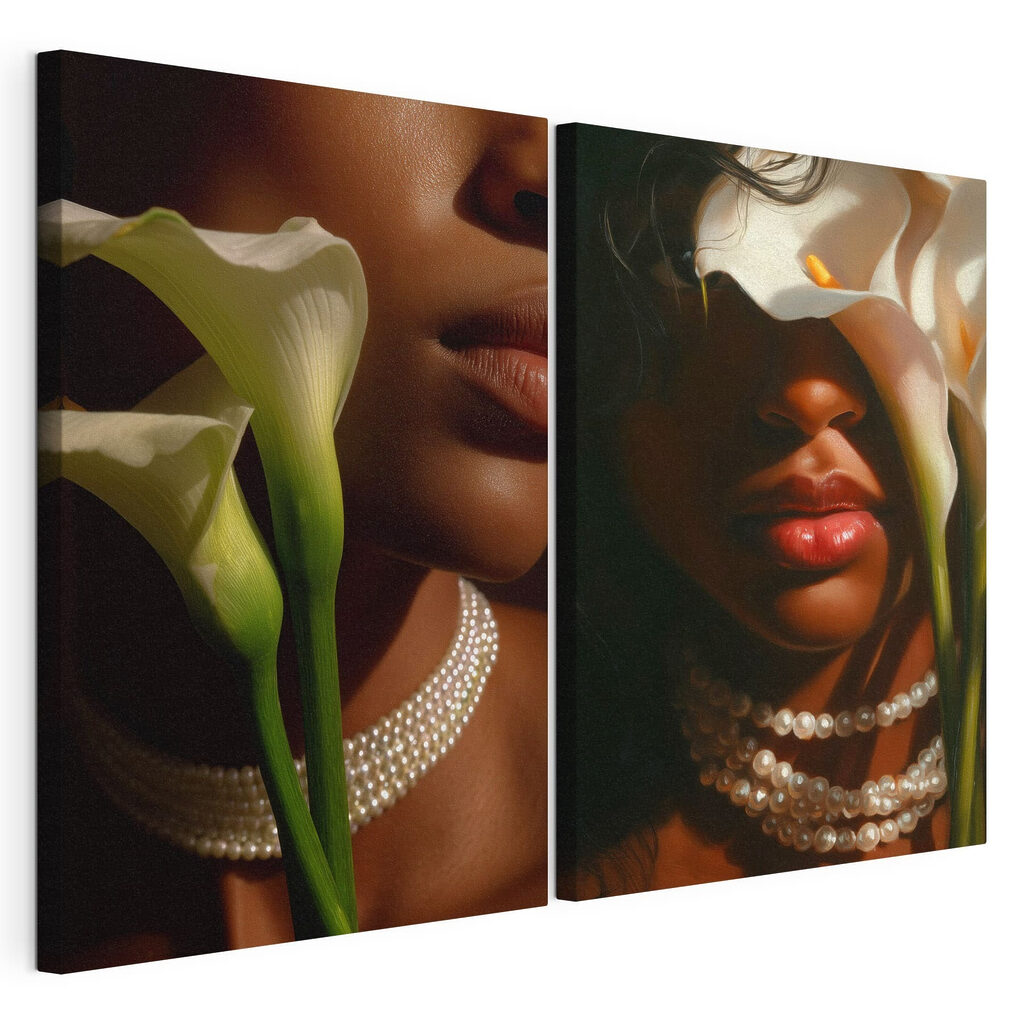 Retratos entre flores, tela esticada e borda contínua