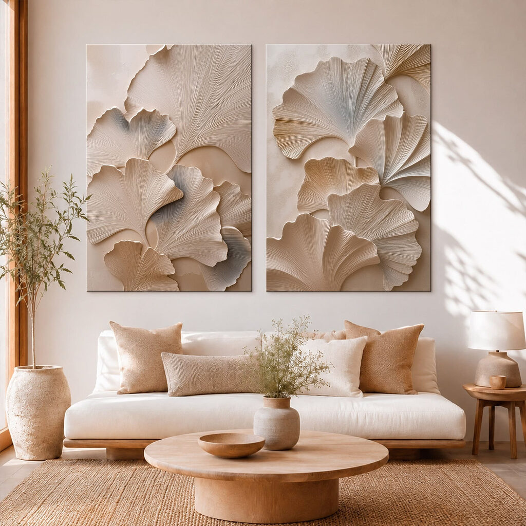 Leques em bege suave — interior 1