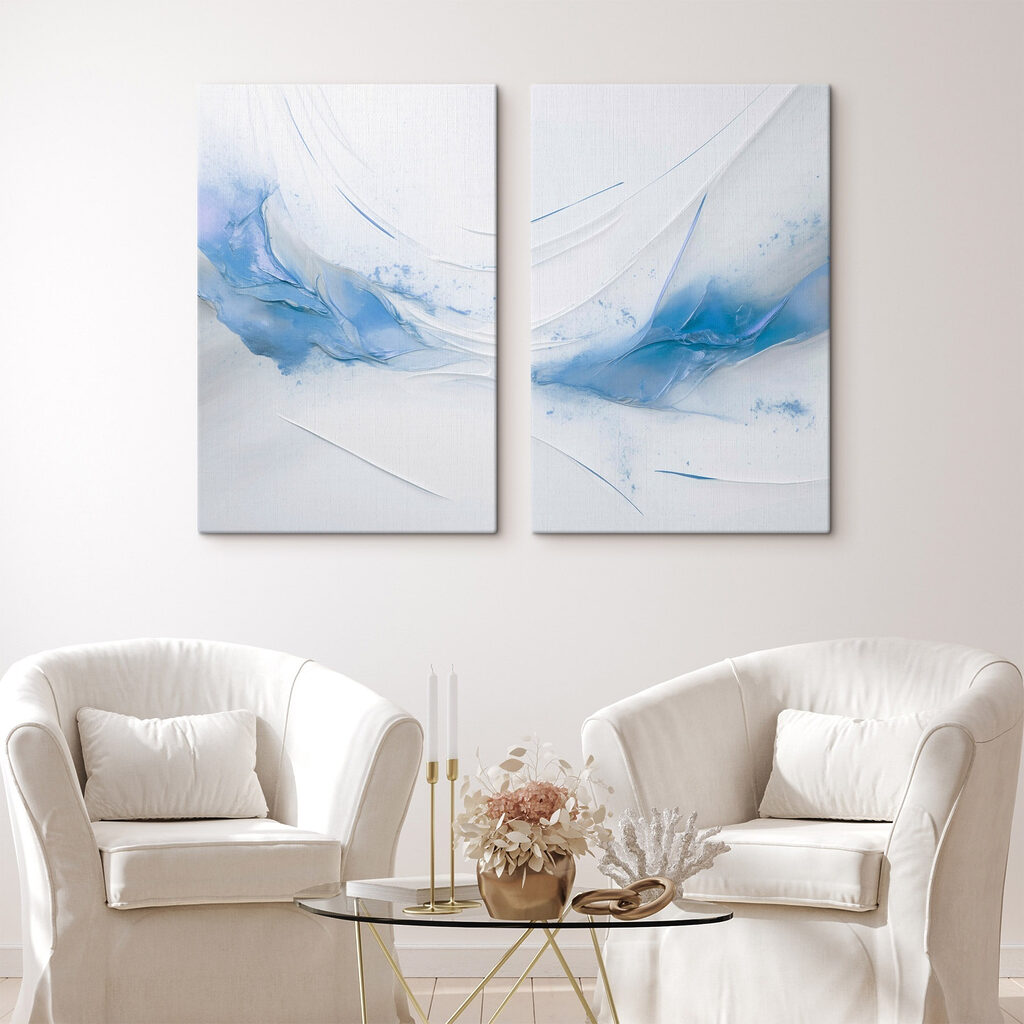 Pinceladas azuis sobre branco — interior 2