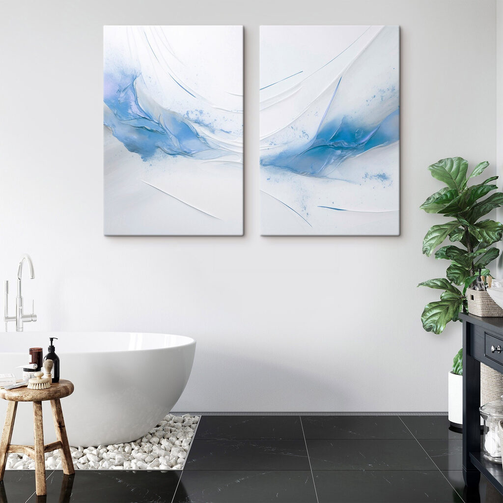 Pinceladas azuis sobre branco — interior 1