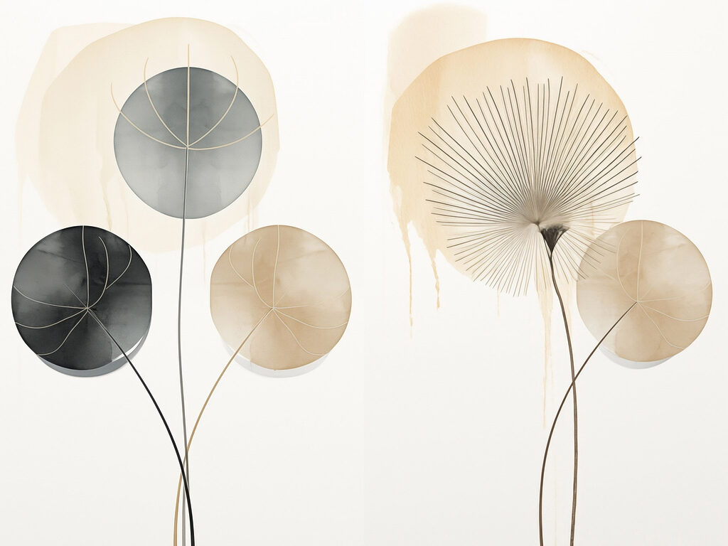 Folhas redondas e linhas — design completo