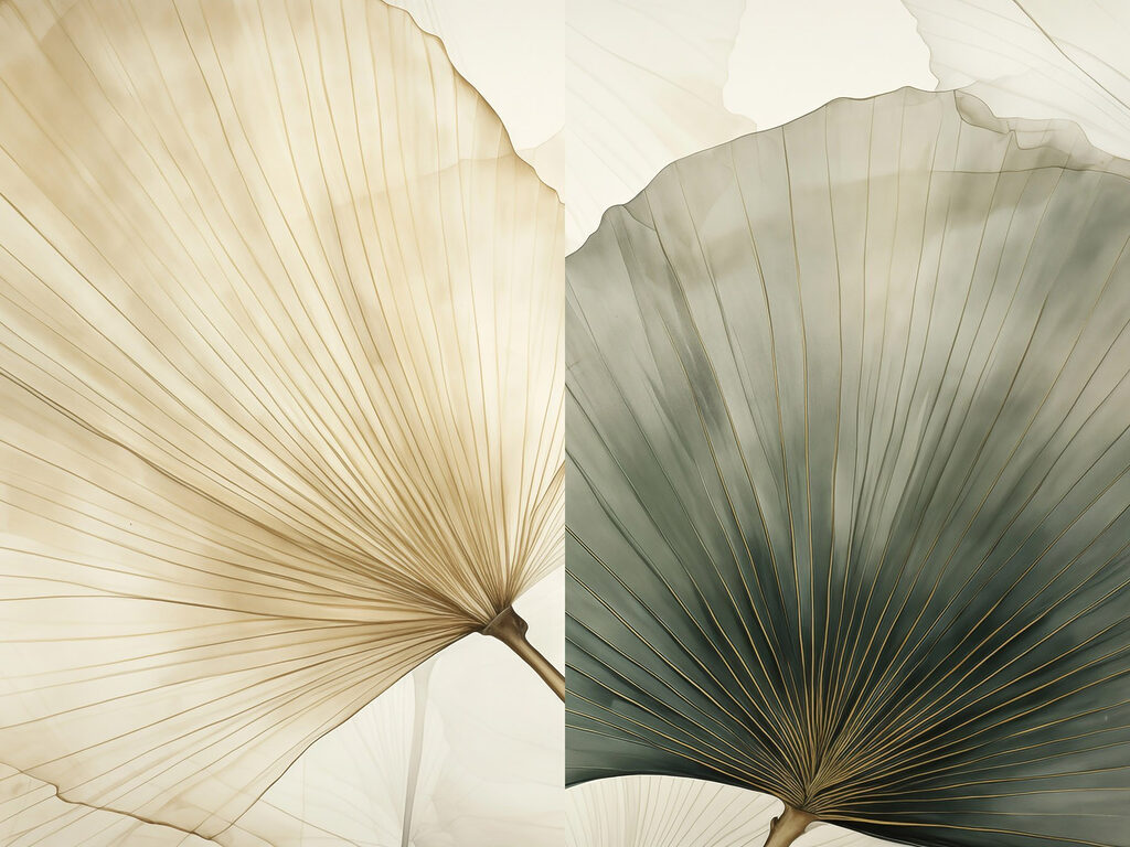 Duas folhas em leque — design completo