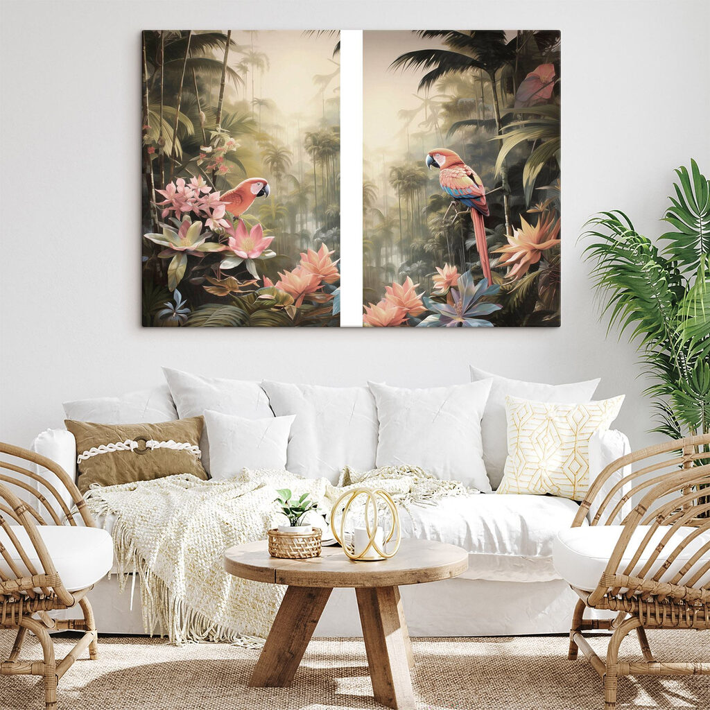 Papagaios entre folhagem tropical — interior 2