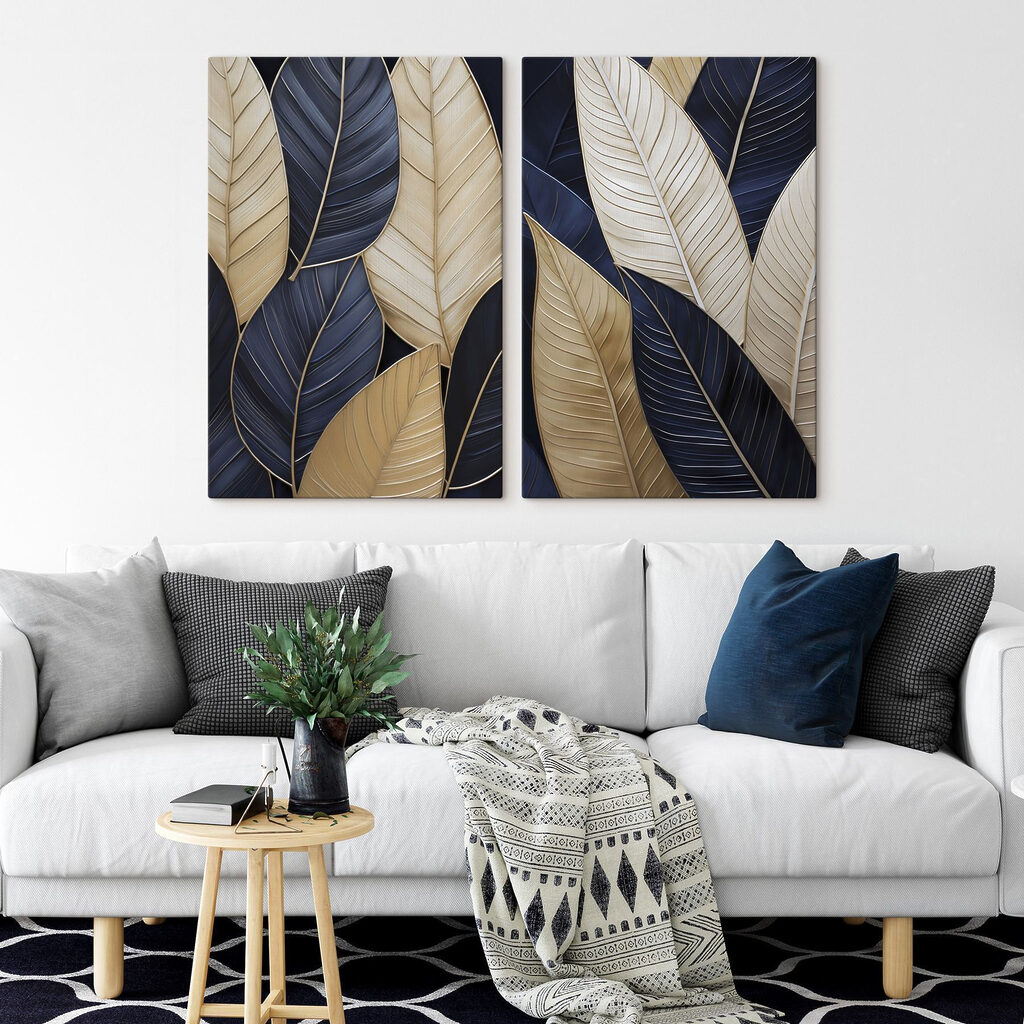 Folhas azul-noite com dourado — interior 1