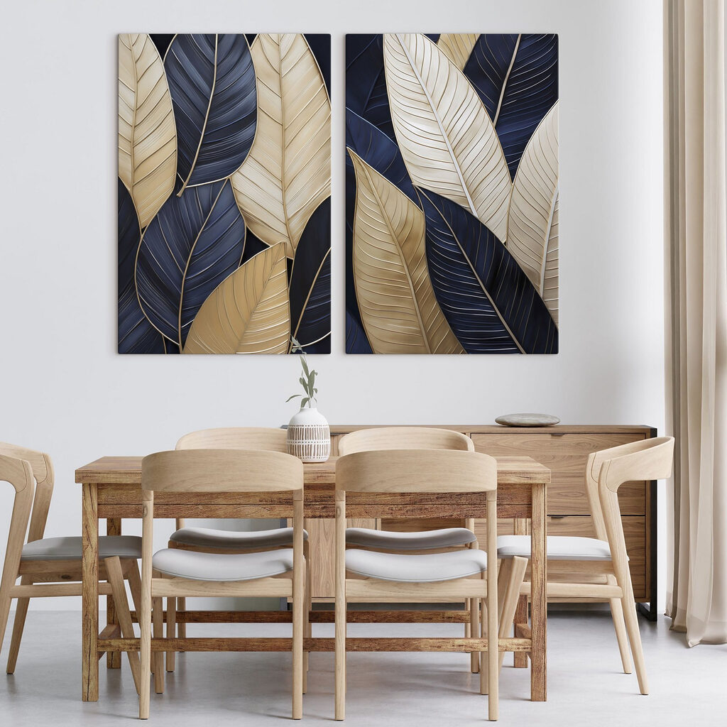 Folhas azul-noite com dourado — interior 2