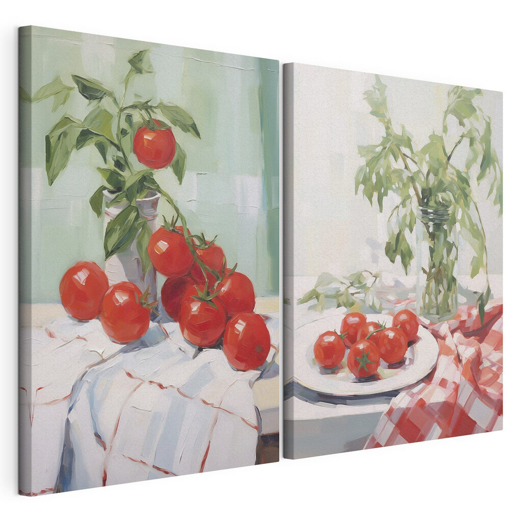 Tomates na janela, tela esticada e borda contínua