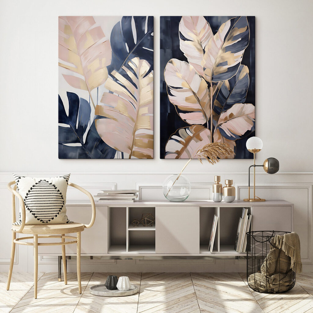 Folhas tropicais em azul-noite — interior 2