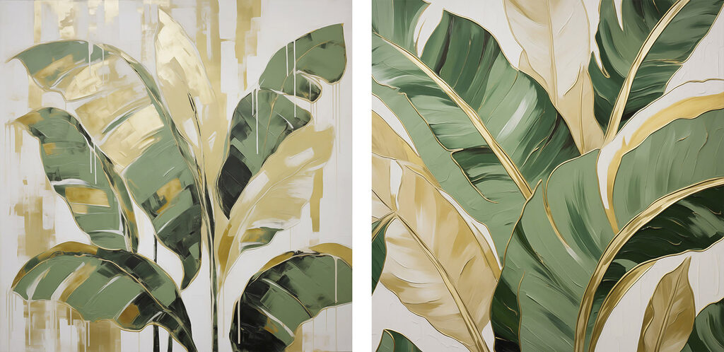 Folhas verdes com reflexos — design completo