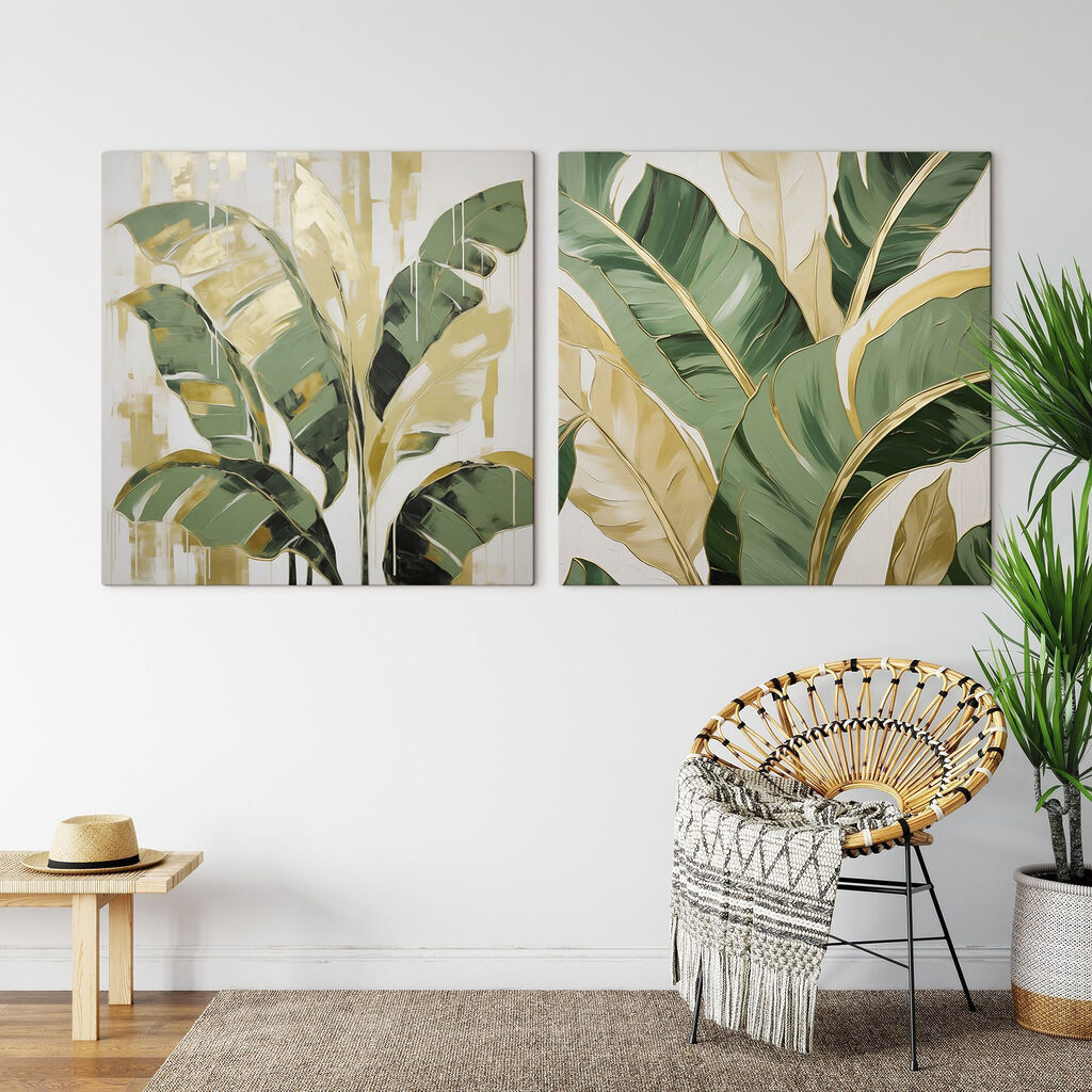 Folhas verdes com reflexos num interior