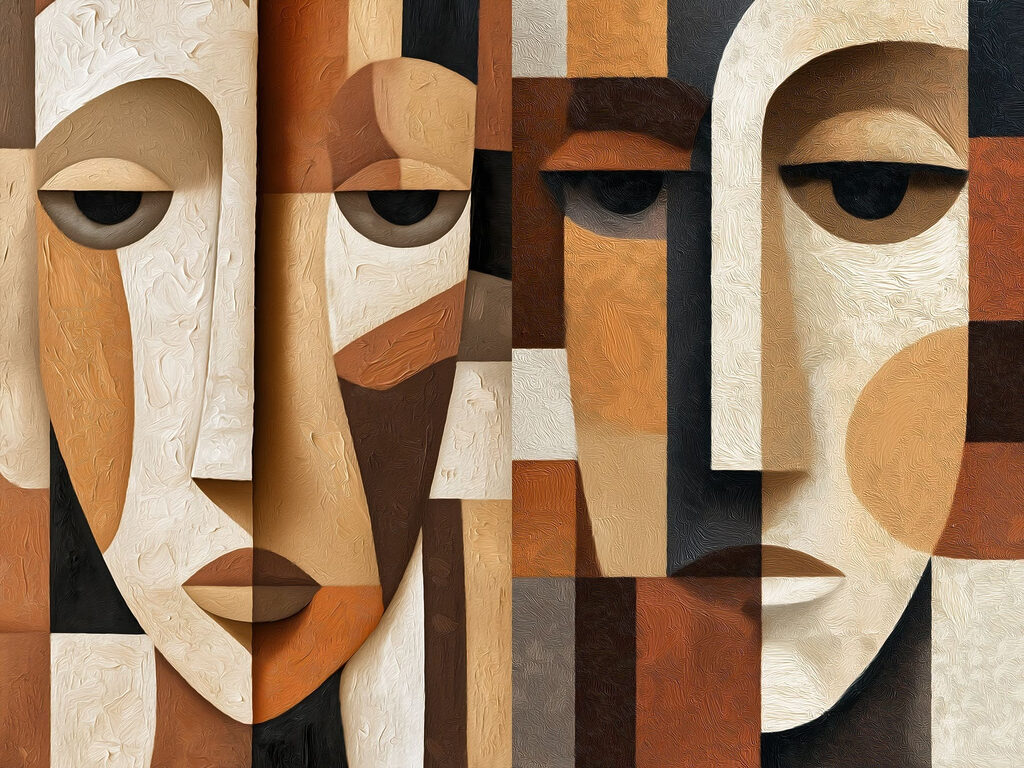 Rostos cubistas em relevo — design completo