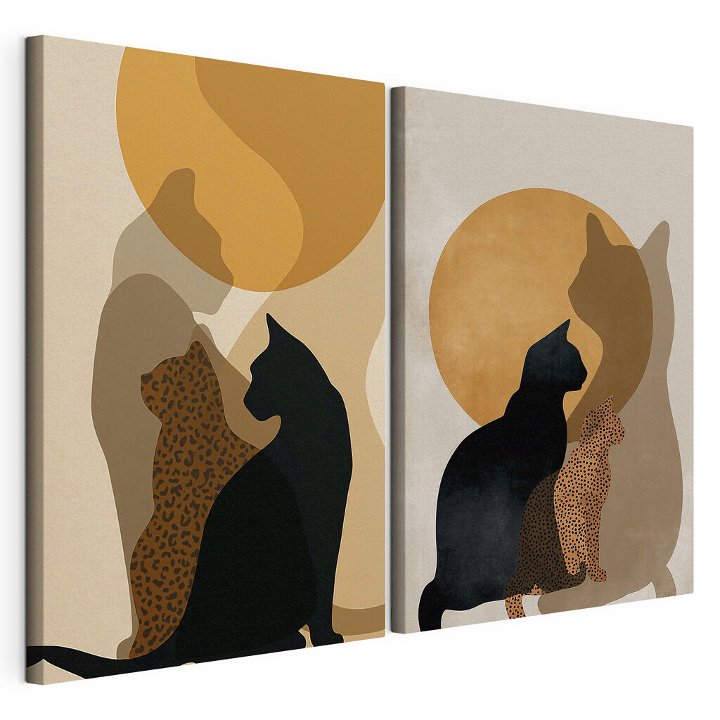 Gatos entre formas quentes, tela esticada e borda contínua