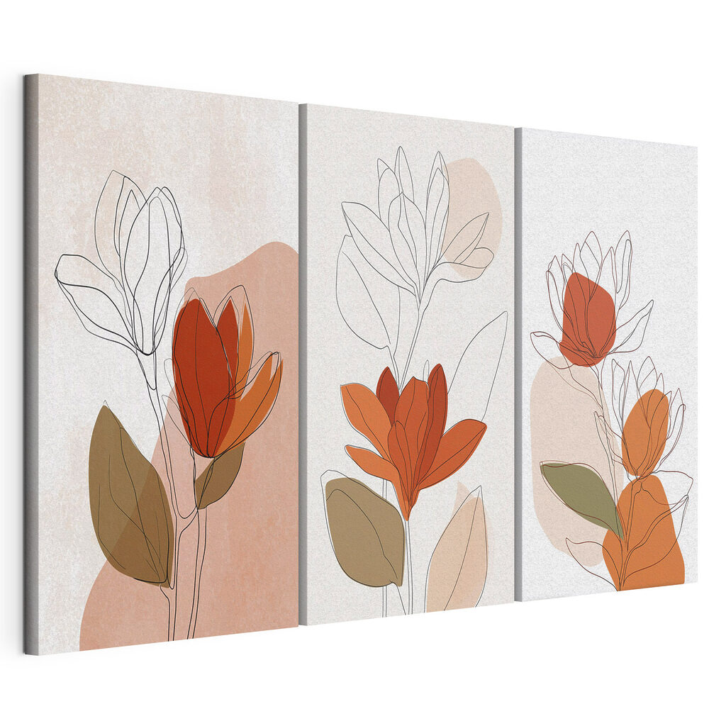Flores de contornos finos, tela esticada e borda contínua