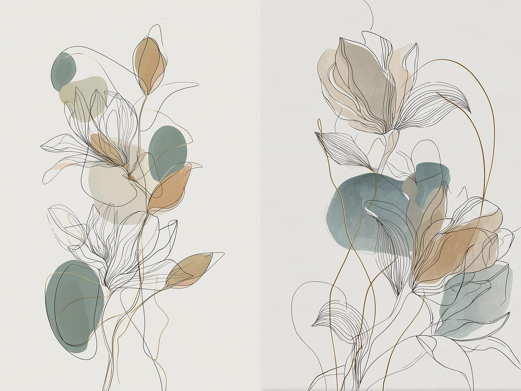 Flores em traço leve — design completo